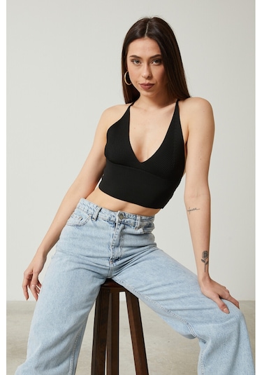 Twenty3 Kadın Super Crop Sırt Detaylı Triko Büstiyer Bluz 001
