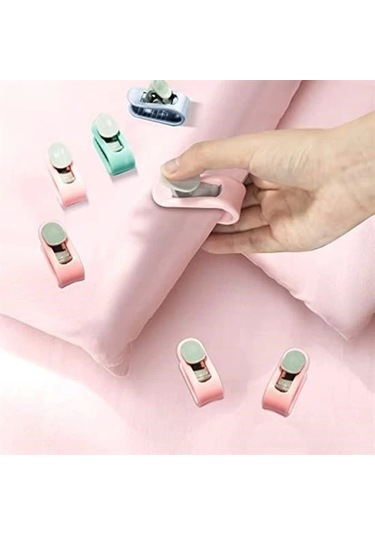 4 Adet İğnesiz Yorgan Çarşaf Ve Perde Tutucu Sabitleyici Kaydırmaz Örtü Düzenleyici Klips Çok Renkli