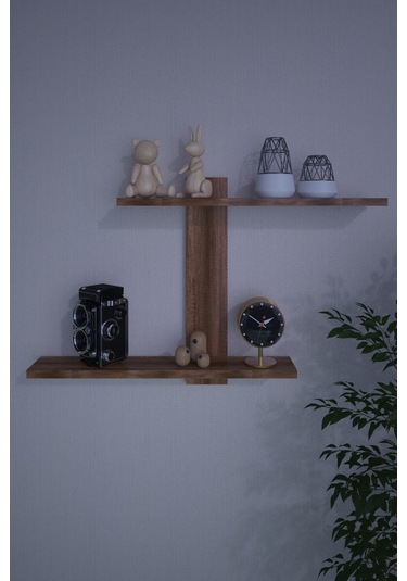 Dekorfim DF05104BR Dekoratif Z Raf Kitaplık Duvar Rafı İkili Raf