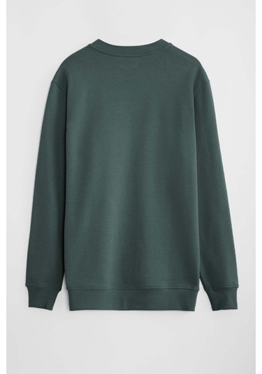 GRIMELANGE Travıs Erkek Organik Kumaşlı Yumuşacık Regular Fit Yuvarlak Yakalı Koyu Yeşil Sweatshirt Koyu Yeşil