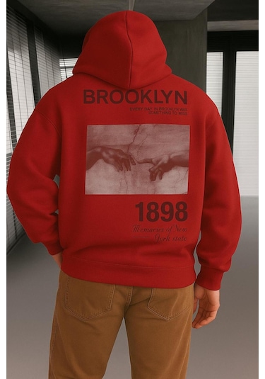 Benroma 3 İplik Penye Brooklyn Baskılı Sweatshırt Kırmızı
