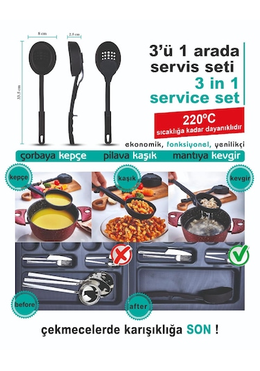 3'ü 1 Arada Isıya Dayanıklı Yanmaz Yapışmaz Servis Seti