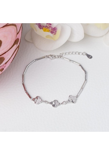 Yonca Model Zirkon Taşlı 925 Ayar Gümüş İthal Kadın Bileklik