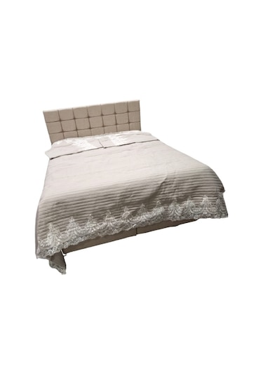 Yatak Örtüsü Zümrüt Çift Kişilik Dantelli Krem %80 Pamuk El Yapım Açık Kahverengi