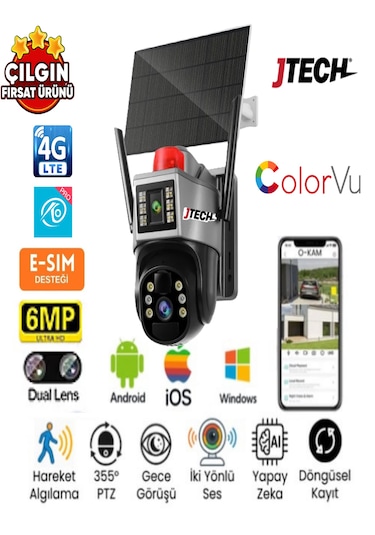O-kam 7015 3mp+3mp 6mp 4g Sim Kartlı Solar Panelli 2lens1ptz Akıllı Kamera