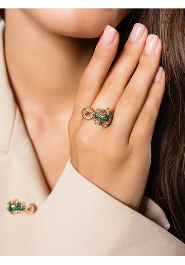 Lamponi 925 Ayar Gümüş, Taşlı Kurbağalı Yaldızlı Yüzük 299347999 Altın