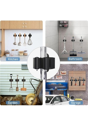 Novahub Çok Amaçlı Kancalar Duvara Monte Banyo Organizatör Süpürge Tutucu 6 Adet Siyah Kancalı Askılık Siyah