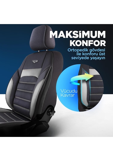 Panda Special Serisi Jakar Kumaş Oto Koltuk Kılıfı - Siyah - Gri