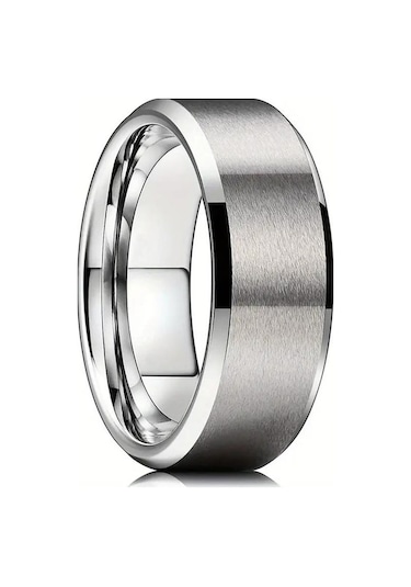 Novahub Gümüş 1 Adet Klasik Takı Aksesuarları 8mm Paslanmaz Çelik Erkek Yüzük Fırçalanmış Yüzey Eğimli Kenar Yüzükler Erkekler Için 13 Gümüş - 13 Gümüş