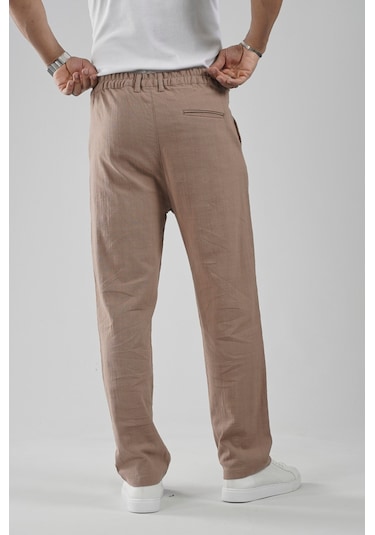 Baggy Fit Kalıp Pamuklu Keten Pantolon VİZON