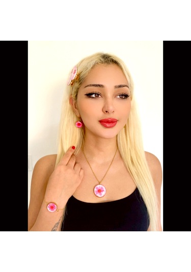 Ronik Altın Kaplama Kolye Küpe Bileklik Yüzük ve Saç Tokası Altın