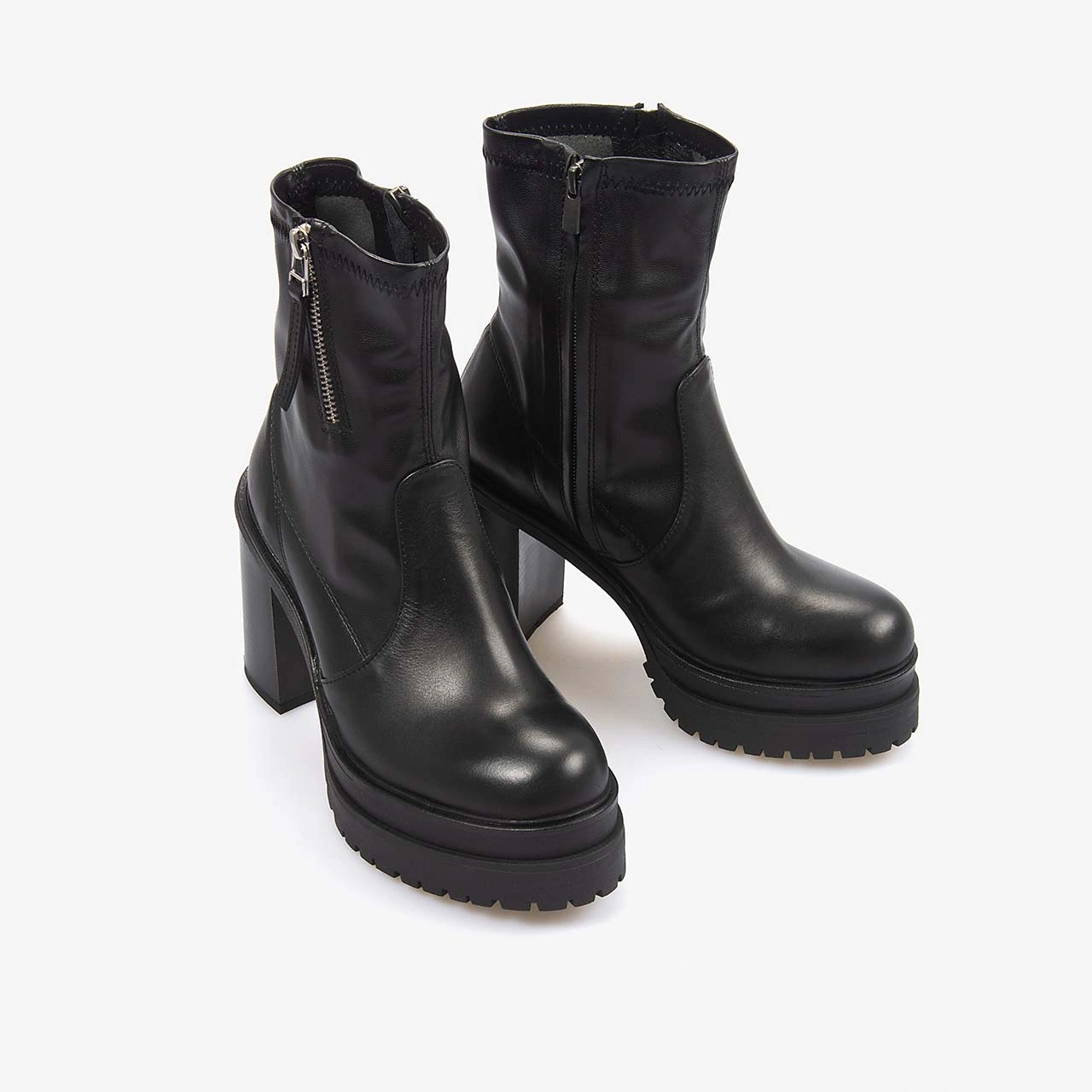 Kemal Tanca Hakiki Deri Kadın Topuklu Bot 7009 Siyah