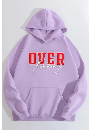Over Thinking Baskılı Sweatshirt Lila