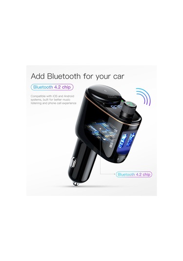Baseus Araba Kablosuz Bluetooth V4.2 Fm Verici Mp3 Çalar 3.4a Çift Usb Araç Şarj Cihazı, U-disk Ve Eller Serbest Arama Desteği Siyah