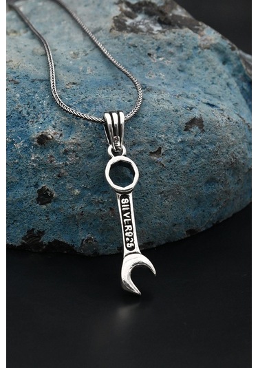 Ingiliz Anahtarı Tasarımlı Gümüş Kolye Zincir 925 Ayar