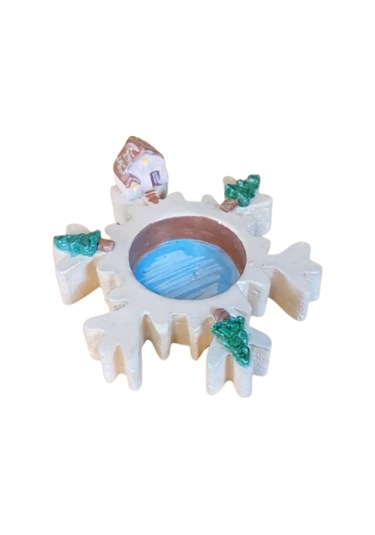 Uretti - Pınar 2572 5077 El Yapımı Çam Ağacı Motifli Sevimli Minyatür Mumluk Krem