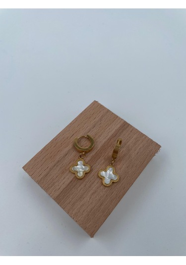 Xbaby Beyaz Dolgulu Yonca Gold Küpe