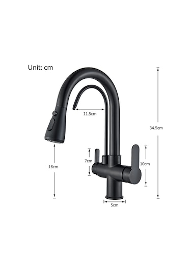 Mutfak Evye Bataryası Dual Su Arıtma Çıkışlı Kısa Model Mat Siyah