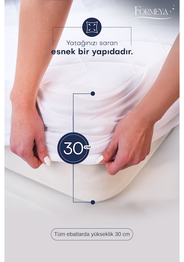 Formeya Adelya Mikrofiber Kapitone Fitted Sıvı Geçirmez Alez Beyaz