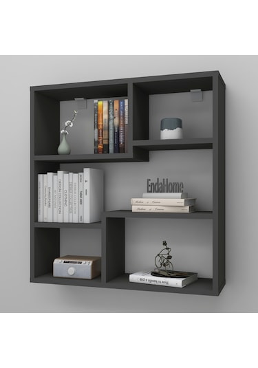 5 Raflı Duvar Rafı, Mutfak Rafı, Oturma Odası Rafı Antrasit