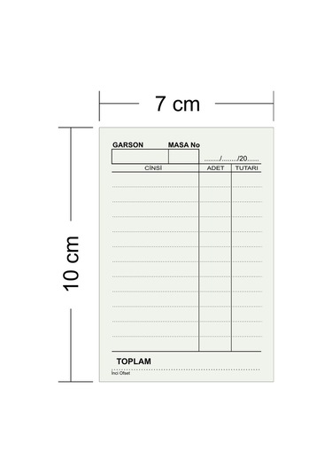İnciofset Kafe Çay Kahve Sipariş Fişi A7 Tek Nüsha 500 Cilt
