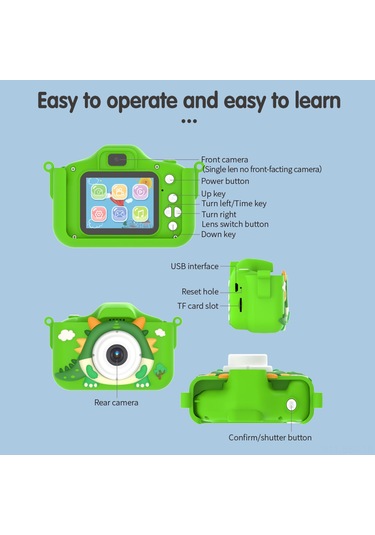 Springsun Çocuklar İçin Yeşil Dijital Kamera - 48mp Çift Kameralı, 1080p Video, 2.0" Ips Ekran, Oyun Ve Müzik Çalma, 32gb Hafıza Kartı İle