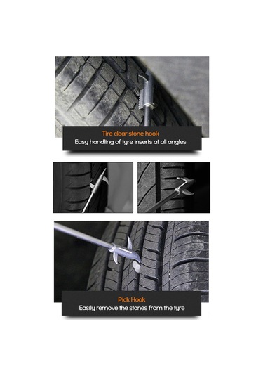 Dianziye Araba Lastik Taş Temizleme Aleti Çok Fonksiyonlu Taş Kaldırıcı + Tornavida 4 Farklı Kanca İle Gürültü Azaltma Lastik Ömrünü Uzatma