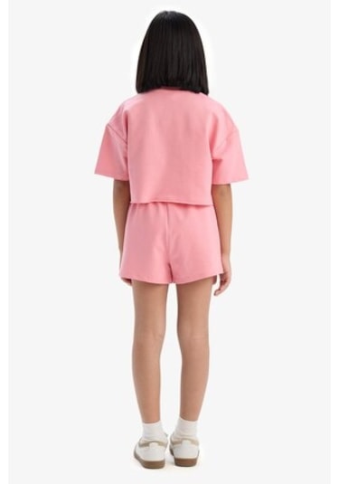 DeFacto Kız Çocuk 2'li Takım Baskılı Kısa Kollu Tişört Şort E0730A825SMPN323 Pembe DeFacto Kız Çocuk 2'li Takım Baskılı Kısa Kollu Tişört Şort E0730A825SMPN323 Pembe