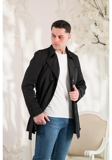 Slim Fit Astarlı Baharlık Kemerli Erkek Trençkot 001