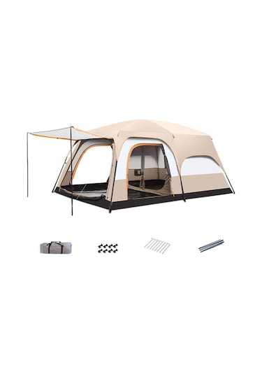 Aile Boyu Büyük Kamp Çadırı 2 Oda 1 Salon 420 305 200 Cm Bej