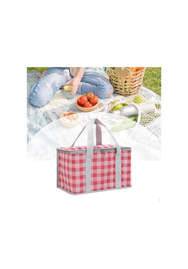 Kırmızı Taşıma Çantası Soğutucu Saplı Standlar Dik Yalıtımlı Yeniden Kullanılabilir Market Alışverişi Kırmızı