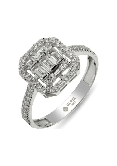 Çgk Çiğdem Gürel Kuyumculuk Baget Taşlı Altın Yüzük Beyaz