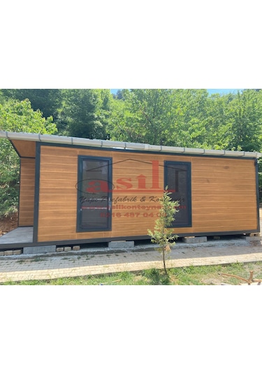 21M² Ahşap Desenli Betopanlı Çatı+Verandalı Modern Ev Konteyner