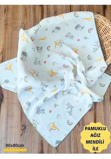 Desenli Müslin Kız Erkek Bebek Battaniyesi Oeko-texli %100 Pamuklu D Puset Örtüsü Yenidoğan 90x80cm Turuncu