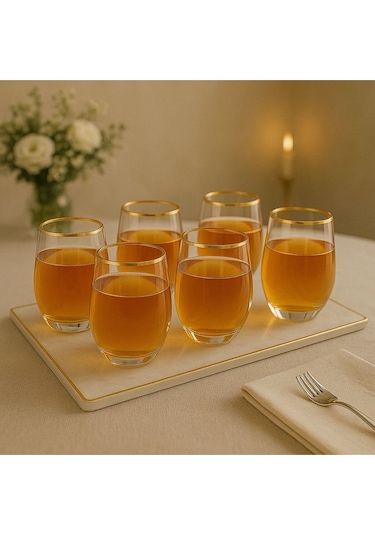 Kristal Su Bardak Altın Yaldızlı 360 Ml 6 Adet Altın