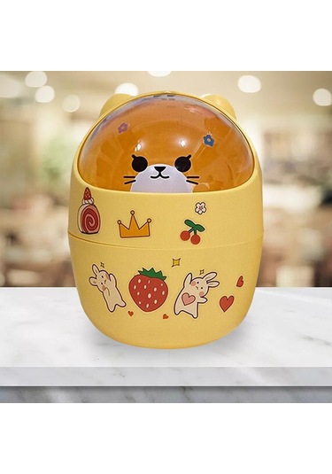 Suntek Mini Çöp Kutusu Ev Kalemlik Sepeti Minik Konteyner Sarı Ayı Sarı