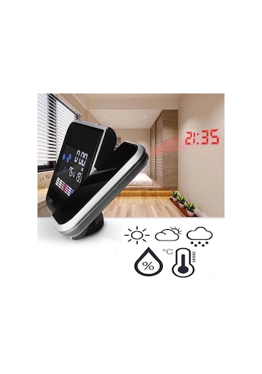 Reedark Siyah Dijital Projeksiyon Alarm Saati - Hava Durumu İstasyonu, Renkli Ekran, Sicaklık Nem Gösterimi, Usb/pil Beslemeli