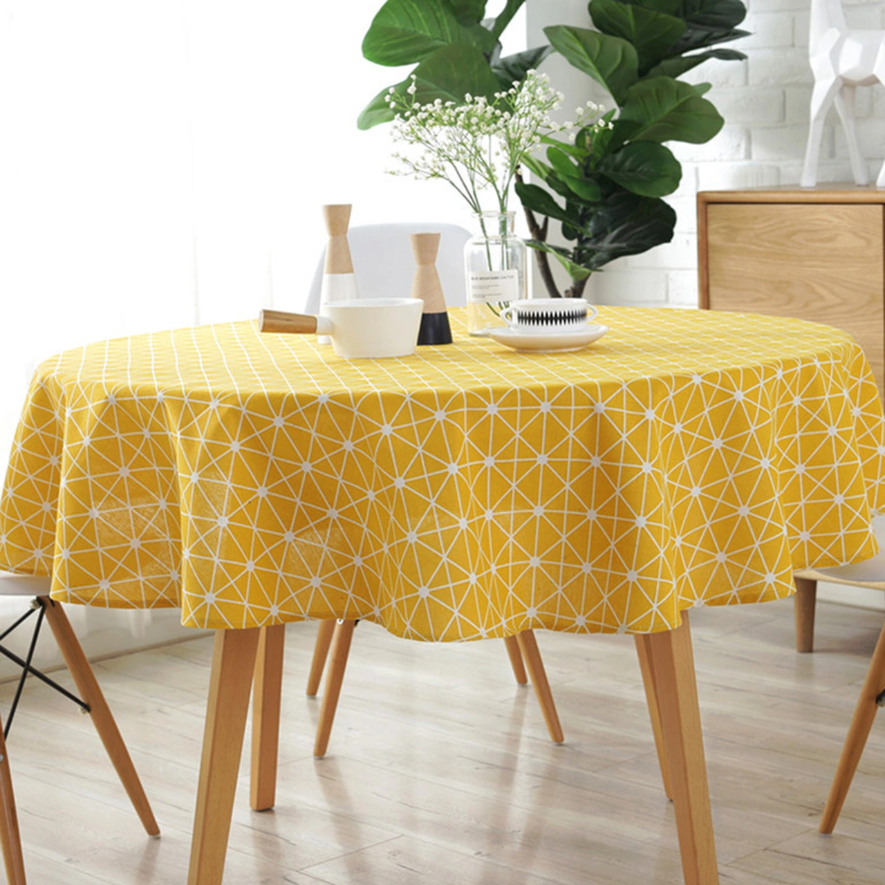 Qingmipy Kuzey Avrupa Stili Daire Masa Örtüsü, Triko-pamuk Karışımı, Renkli Triangel-m-ok Desenli, Yırtılmaya Dayanıklı, Yıkama Kolay, 120 Cm Çaplı Sari