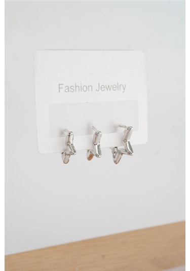 By Zeyna Aksesuar Kadın Vip Seri Zirkon Taşlı Yıldız Helix Model 3 Boy Küpe 1.3cm 1.6 Cm Ve 2 Cm Zrk00585-5045 Gümüş