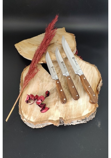 Sürmene 3'lü Mutfak Bıçak Seti Ultra Keskin Set Kahverengi