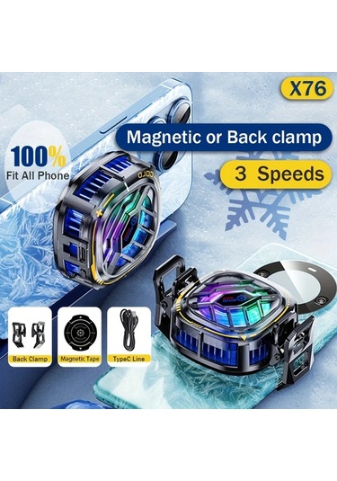 Chuangyinshop X76 Phone Cooler Digital Display Ekranlı Yarı İletken Soğutucu 3 Hız Manyetik Ve Kelepçe Tüm Telefonlar İçin