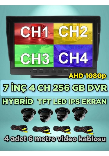 7 İnç Dvr Monitör Ve 4 Adet Ahd 1080p Ultra Mini Kamera Seti 12 V