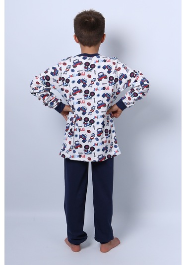 Hçm Erkek Çocuk Pijama Takımı Baskılı Ribanalı C69 Lacıvert