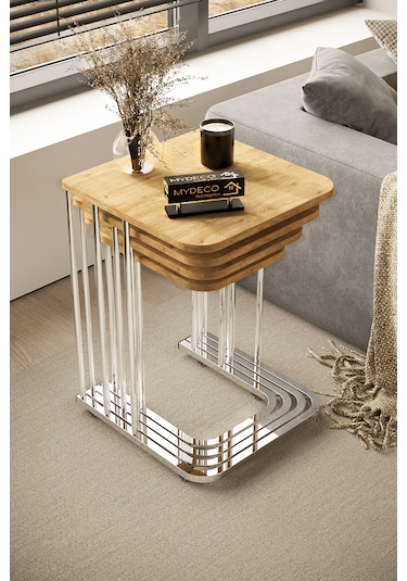 4'lü Tekerlekli Zigon Sehpa Gümüş Ayak Atlantik Çam 18mm Tabla