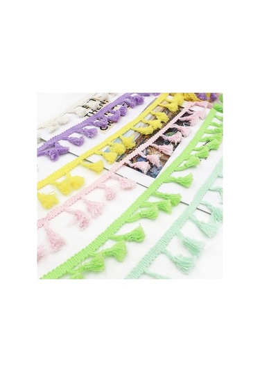 Novahub 25 Metre 4.5 Cm Pamuk İplik Süpürge Dantel Kurdele Püskül Etnik Craft Dıy Perde Ev Dekoratif Giysi Dikiş Aksesuarları Mavi, Beyaz