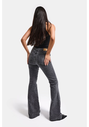 it's basic Kadın Füme 4s6-14 Mid Rise Flare Fit Esnek Kumaş Denim Jean