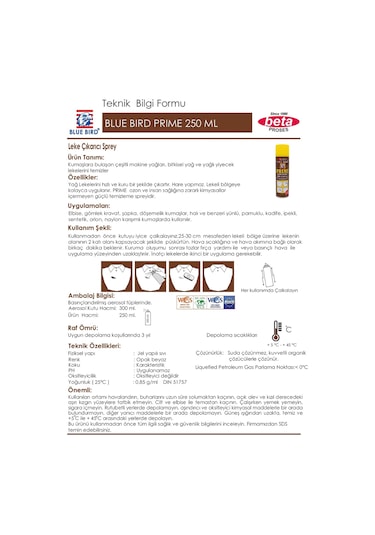 Blue Bird Prime Stain Cleaner Leke Çıkarıcı Sprey 250 ML