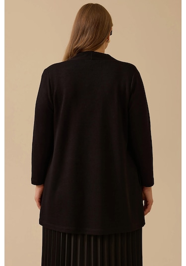 Galaxi Kadın Büyük Beden Asimetrik Kesim Triko Hırka 4004 Siyah Siyah