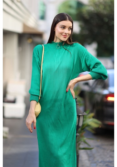 Bigdart 15839 Boydan Triko Elbise Yeşil 001