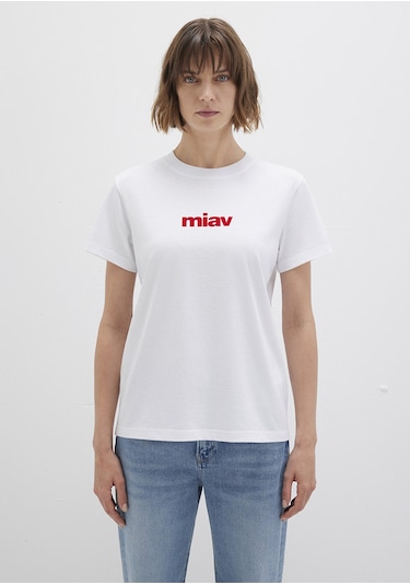 Mavi - Kırmızı Miav Baskılı Beyaz Tişört 1610622-86417 Beyaz